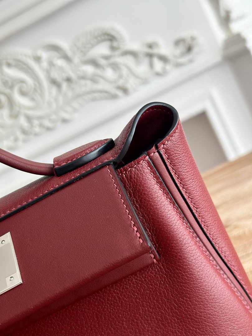 Hermès 24/24 Mini Bag Evercolor Swift Leather Wine Red Silver