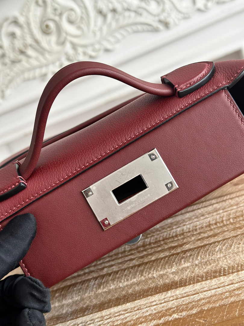 Hermès 24/24 Mini Bag Evercolor Swift Leather Wine Red Silver