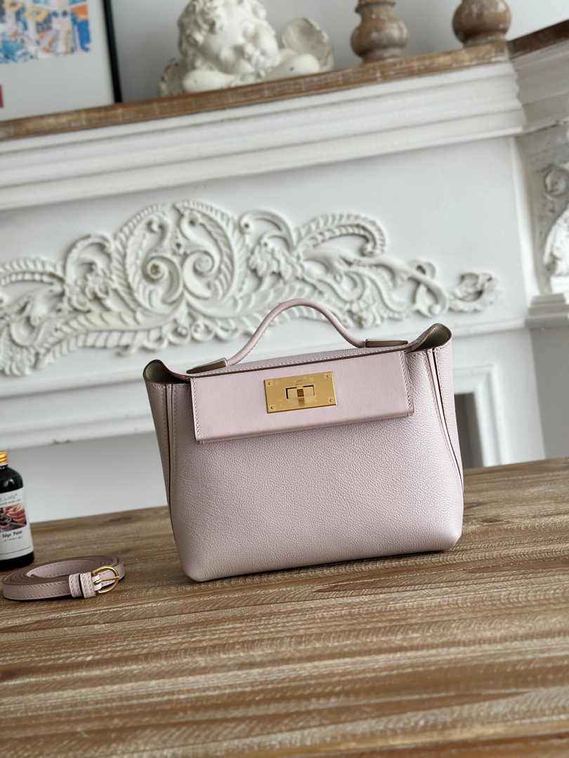 Hermès 24/24 Mini Bag Evercolor Swift Leather Beige Purple Gold