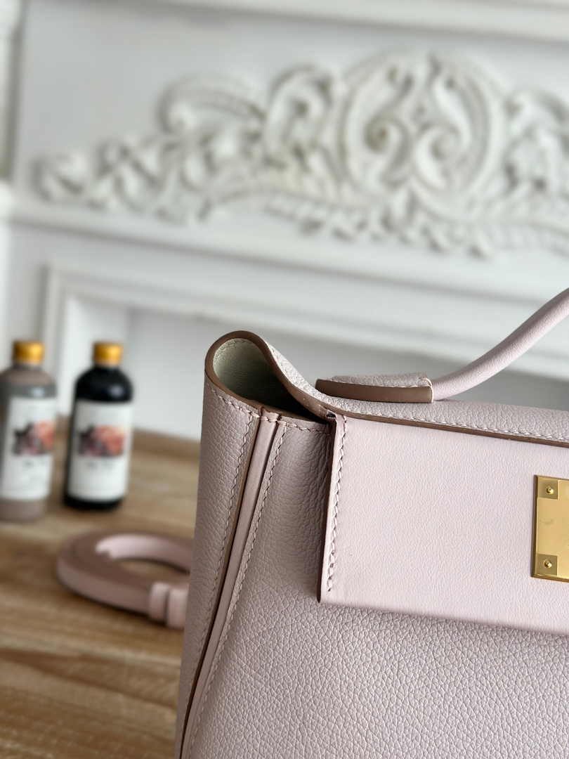 Hermès 24/24 Mini Bag Evercolor Swift Leather Beige Purple Gold