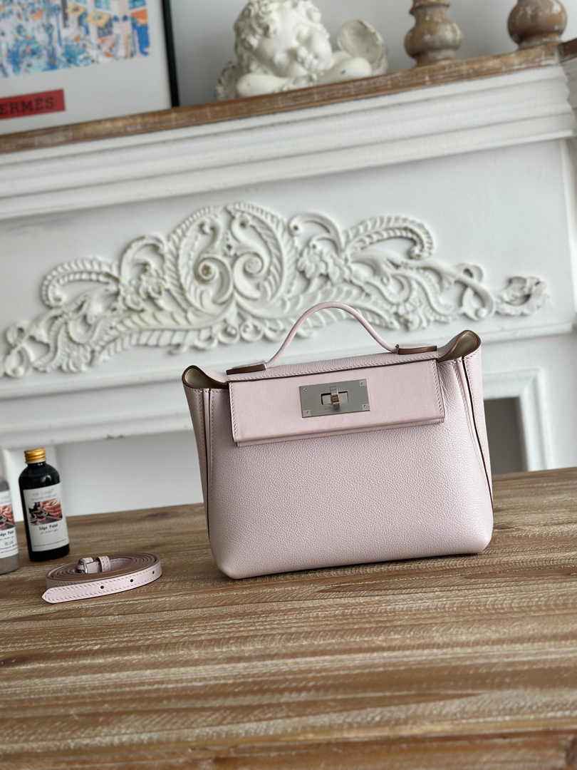 Hermès 24/24 Mini Bag Evercolor Swift Leather Beige Purple Silver