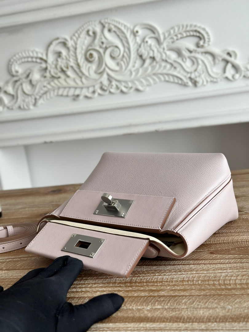 Hermès 24/24 Mini Bag Evercolor Swift Leather Beige Purple Silver