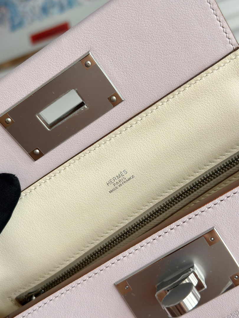 Hermès 24/24 Mini Bag Evercolor Swift Leather Beige Purple Silver