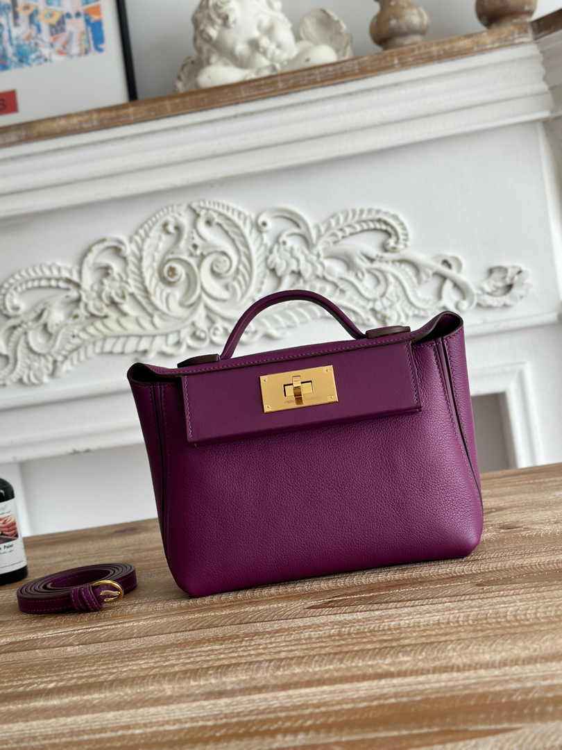 Hermès 24/24 Mini Bag Evercolor Swift Leather Purple Gold