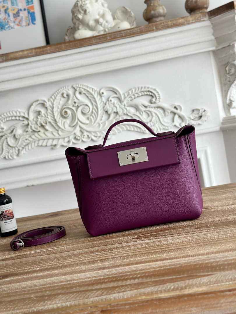 Hermès 24/24 Mini Bag Evercolor Swift Leather Purple Silver