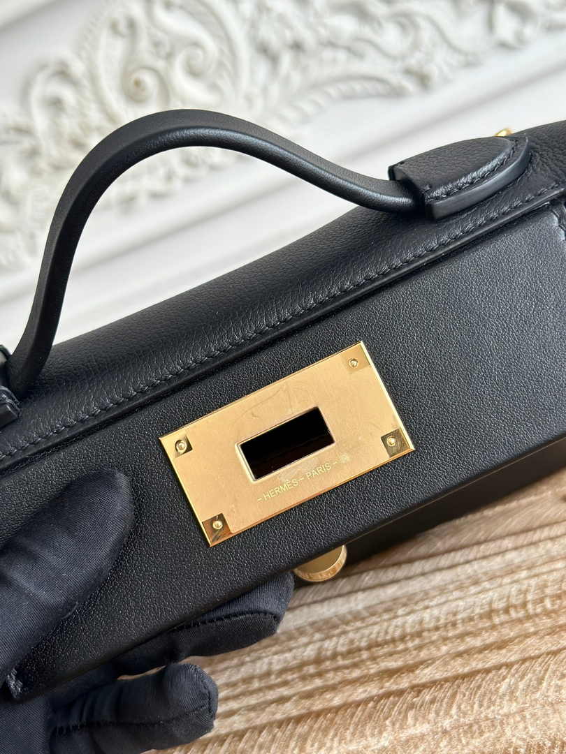 Hermès 24/24 Mini Bag Evercolor Swift Leather Black Gold