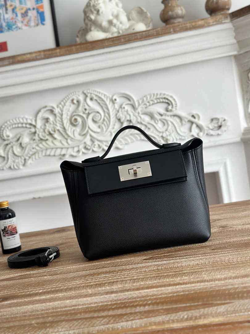 Hermès 24/24 Mini Bag Evercolor Swift Leather Black Silver