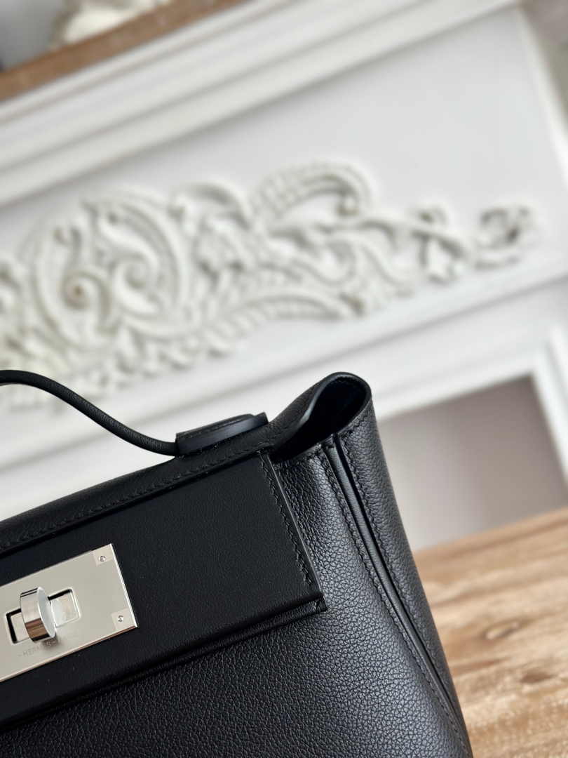 Hermès 24/24 Mini Bag Evercolor Swift Leather Black Silver