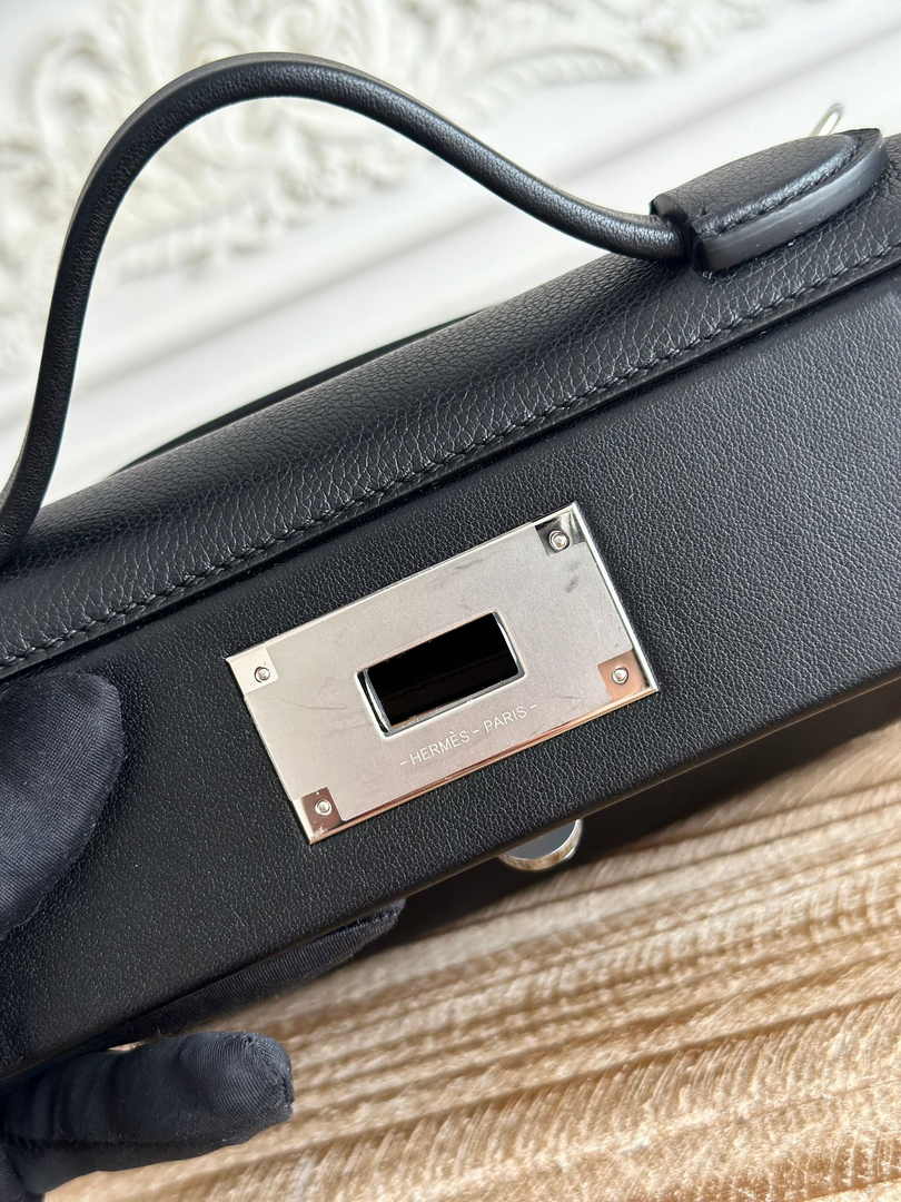Hermès 24/24 Mini Bag Evercolor Swift Leather Black Silver
