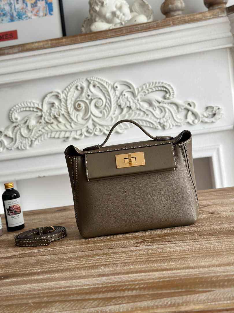 Hermès 24/24 Mini Bag Evercolor Swift Leather Dark Gray Gold