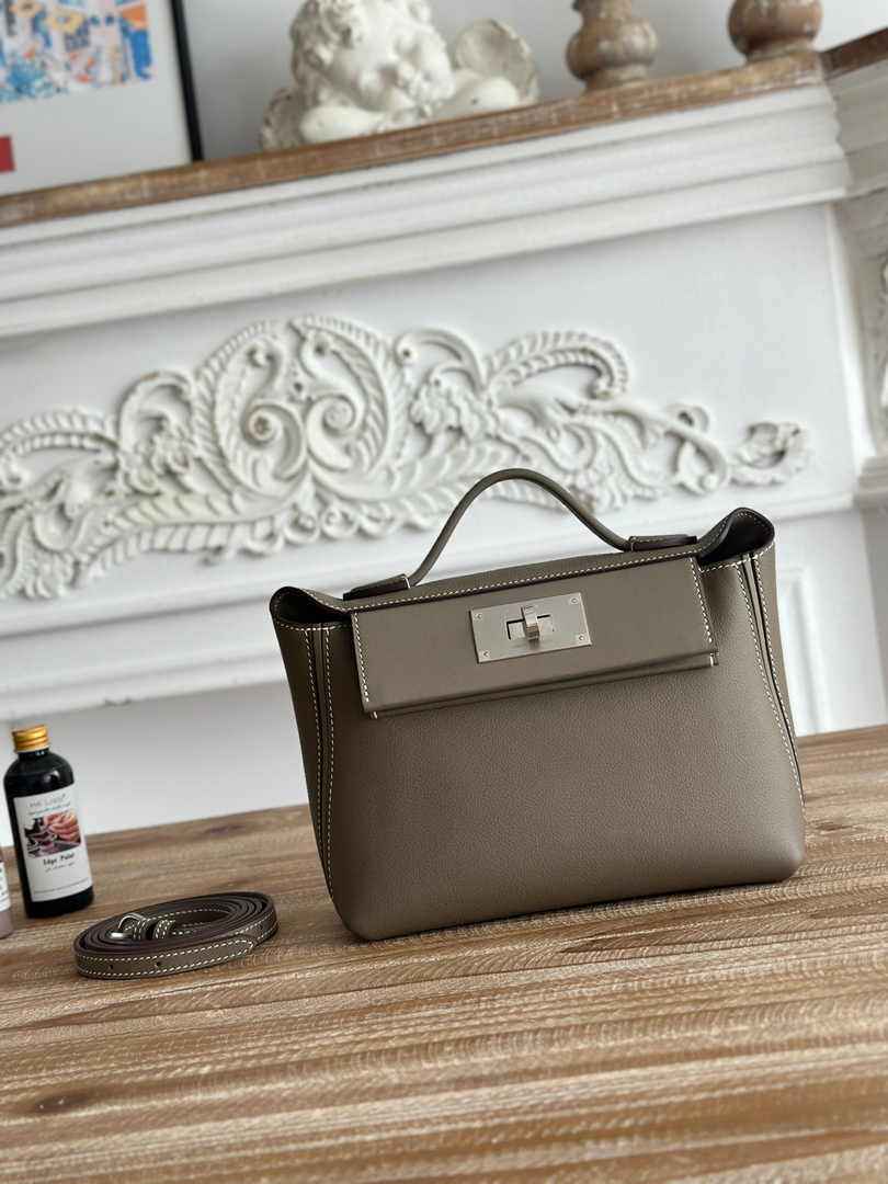 Hermès 24/24 Mini Bag Evercolor Swift Leather Dark Gray Silver