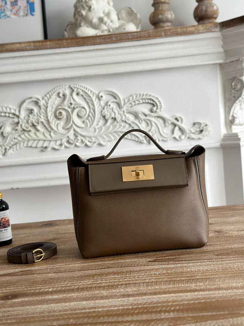 Hermès 24/24 Mini Bag Evercolor Swift Dark Gray Leather Gold