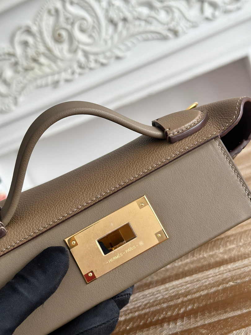 Hermès 24/24 Mini Bag Evercolor Swift Dark Gray Leather Gold