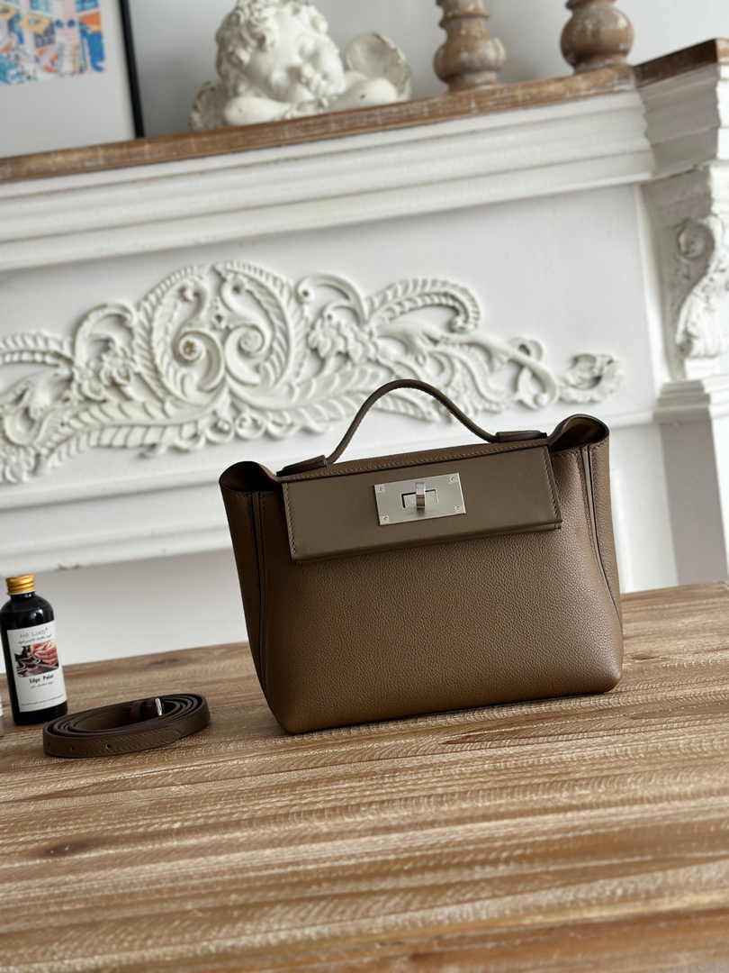 Hermès 24/24 Mini Bag Evercolor Swift Dark Gray Leather Silver