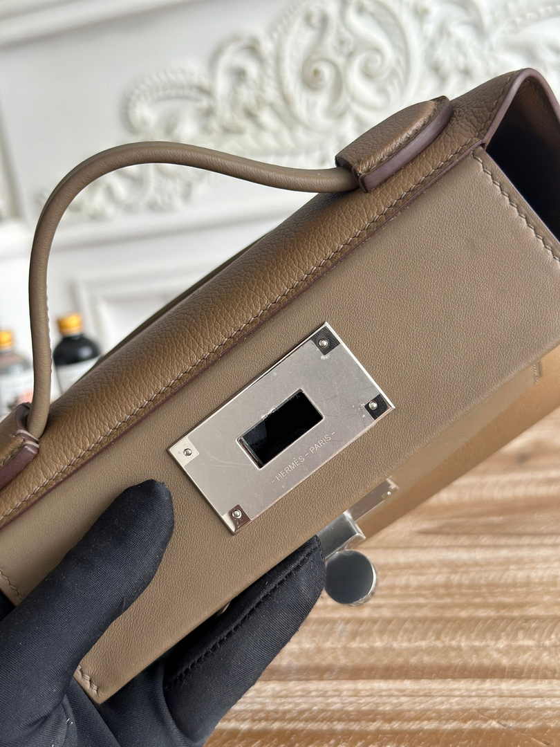 Hermès 24/24 Mini Bag Evercolor Swift Dark Gray Leather Silver