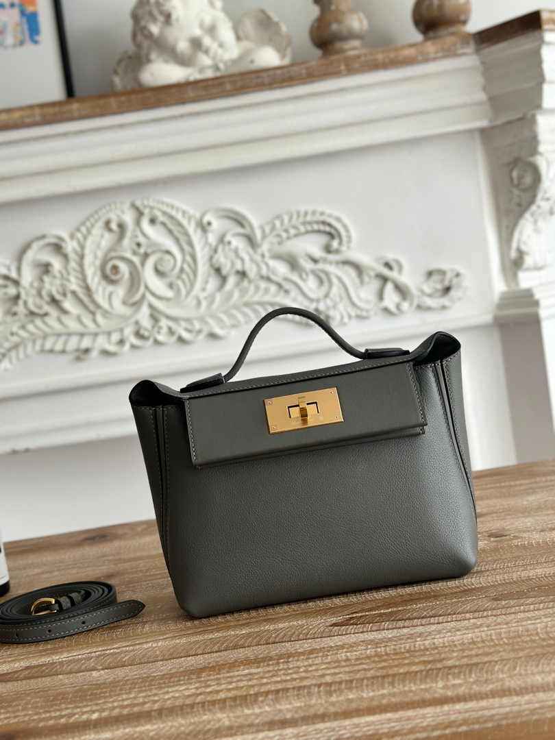 Hermès 24/24 Mini Bag Evercolor Swift Gray Leather Gold