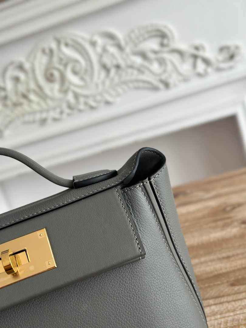 Hermès 24/24 Mini Bag Evercolor Swift Gray Leather Gold