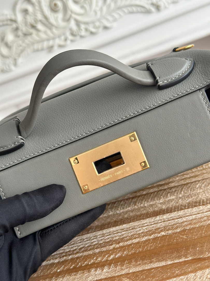 Hermès 24/24 Mini Bag Evercolor Swift Gray Leather Gold
