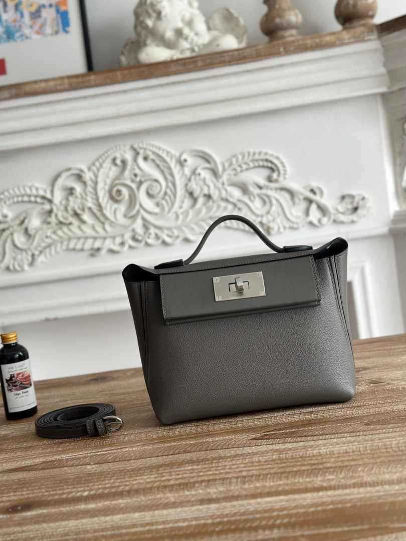 Hermès 24/24 Mini Bag Evercolor Swift Gray Leather Silver