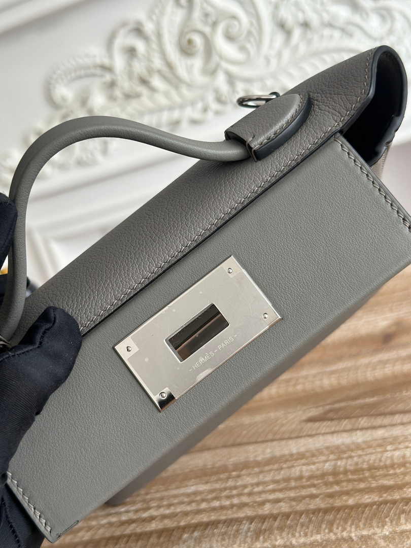 Hermès 24/24 Mini Bag Evercolor Swift Gray Leather Silver