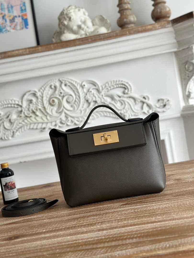 Hermès 24/24 Mini Bag Gray Evercolor Swift Leather Gold