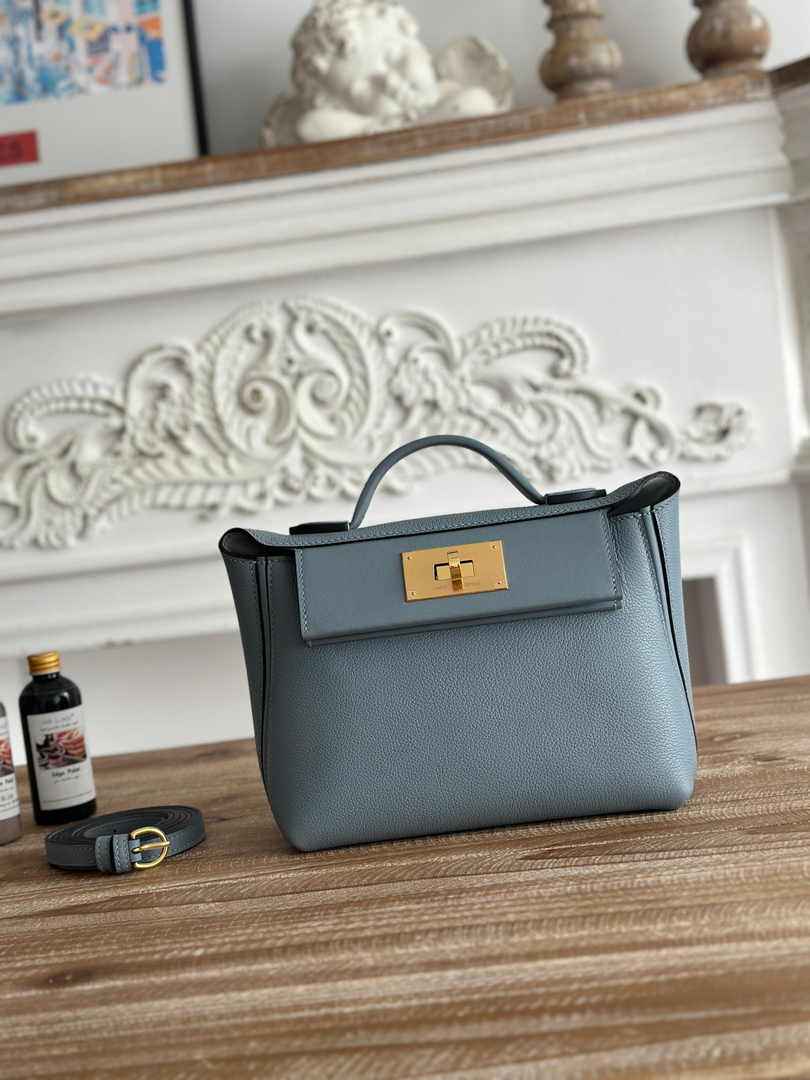 Hermès 24/24 Mini Bag Blue Evercolor Swift Leather Gold