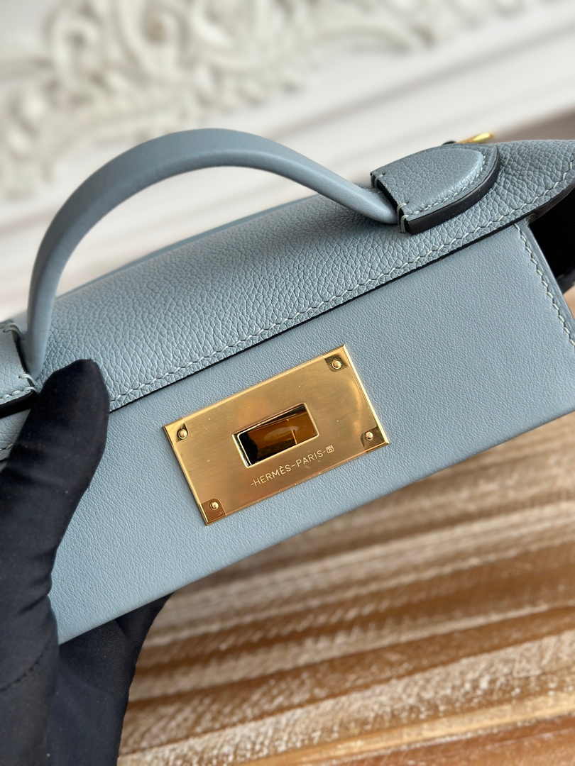 Hermès 24/24 Mini Bag Blue Evercolor Swift Leather Gold