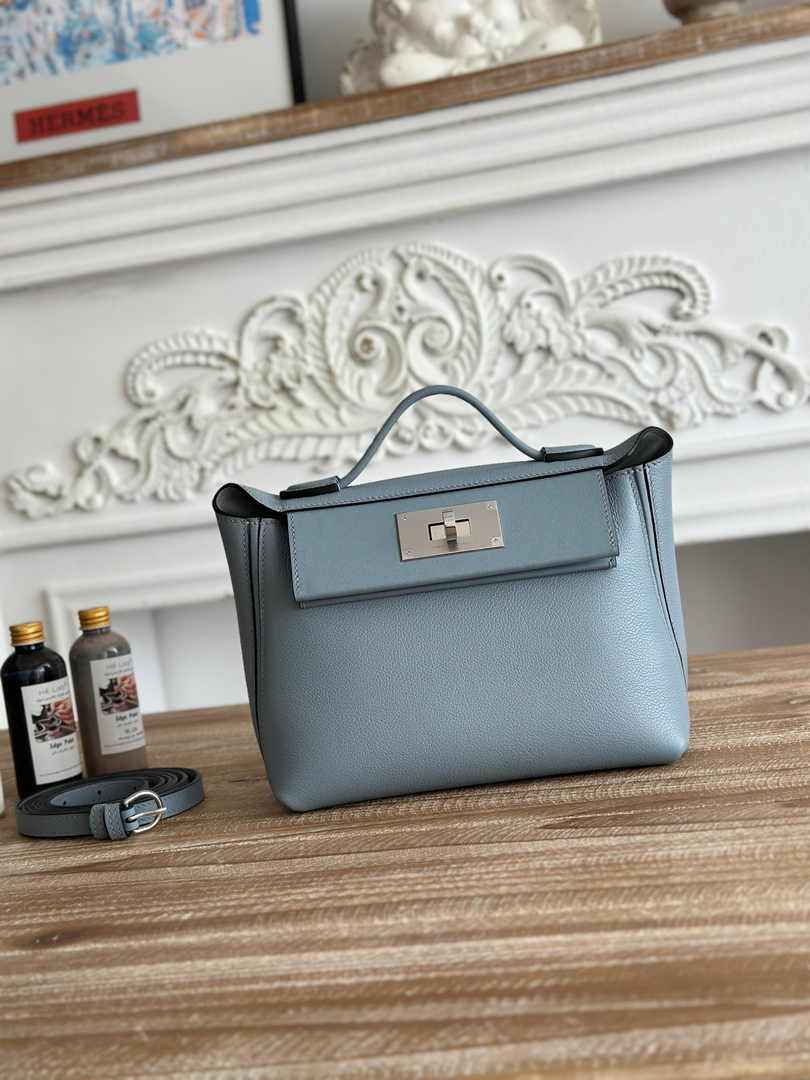 Hermès 24/24 Mini Bag Blue Evercolor Swift Leather Silver