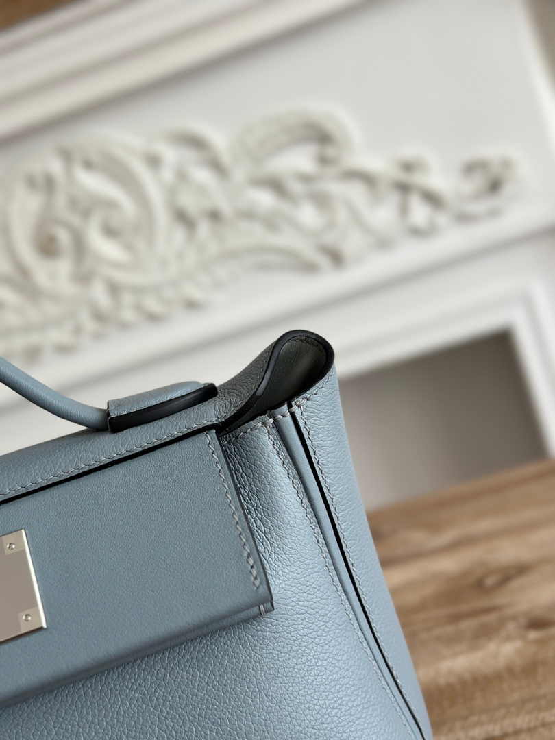 Hermès 24/24 Mini Bag Blue Evercolor Swift Leather Silver