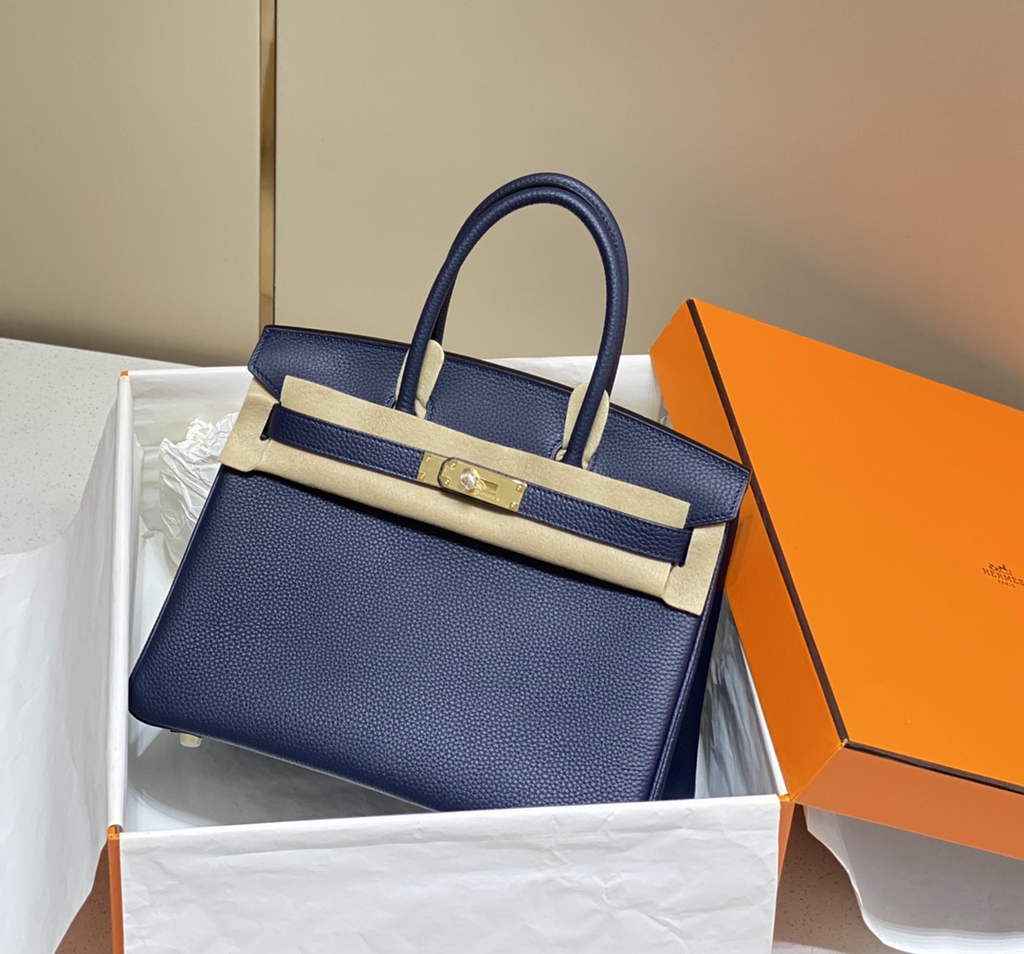 Hermès Birkin 30cm Navy blue Togo Gold Hardware