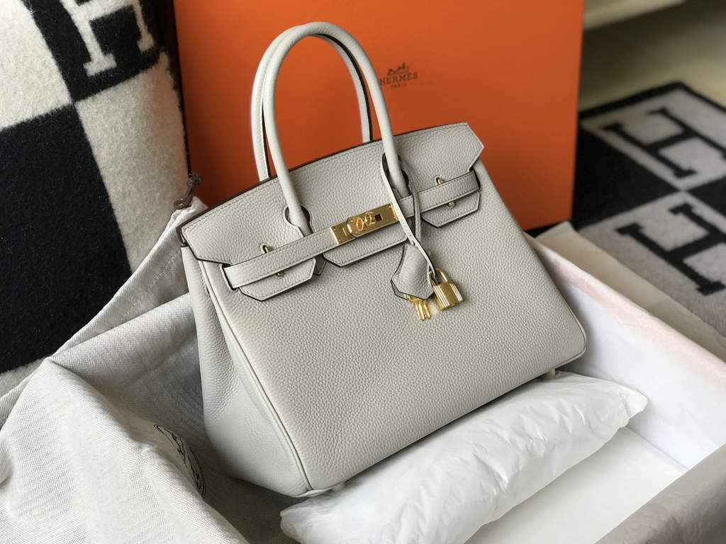 Hermès Birkin 30cm Light gray Togo Gold Hardware
