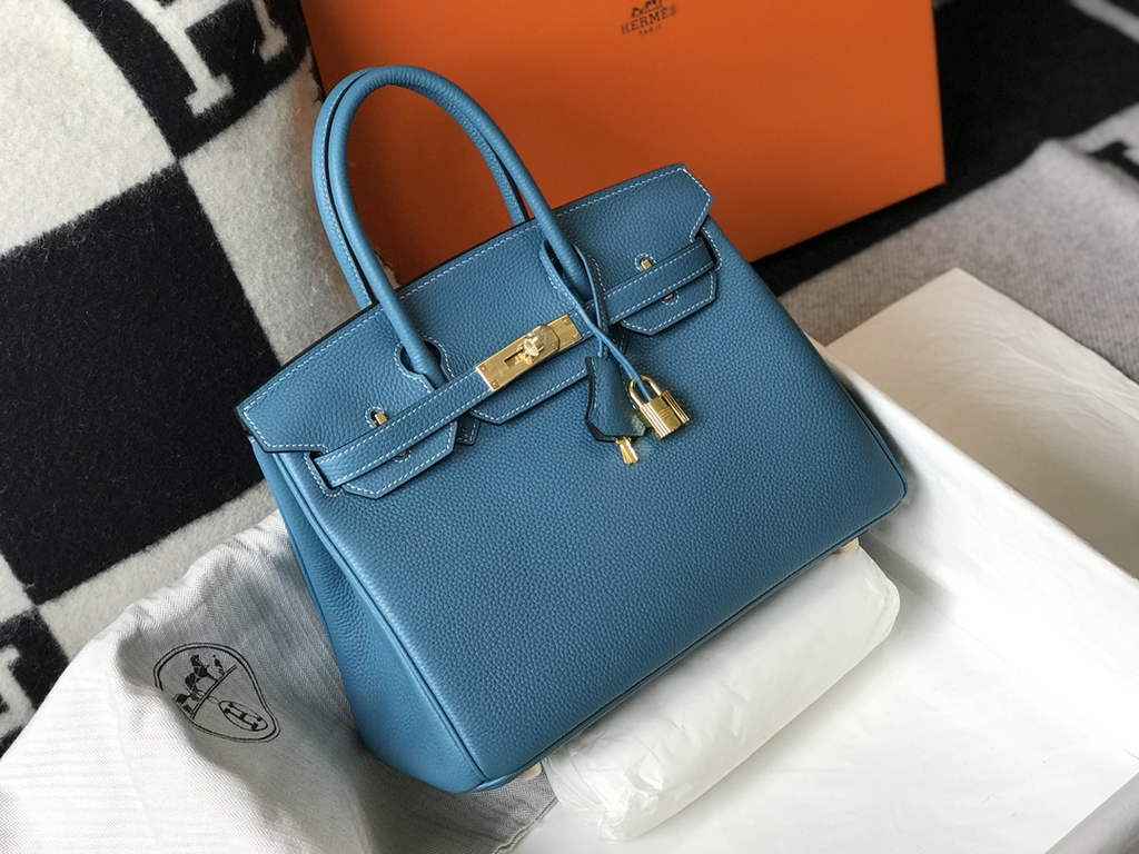 Hermès Birkin 30cm Blue Togo Gold Hardware
