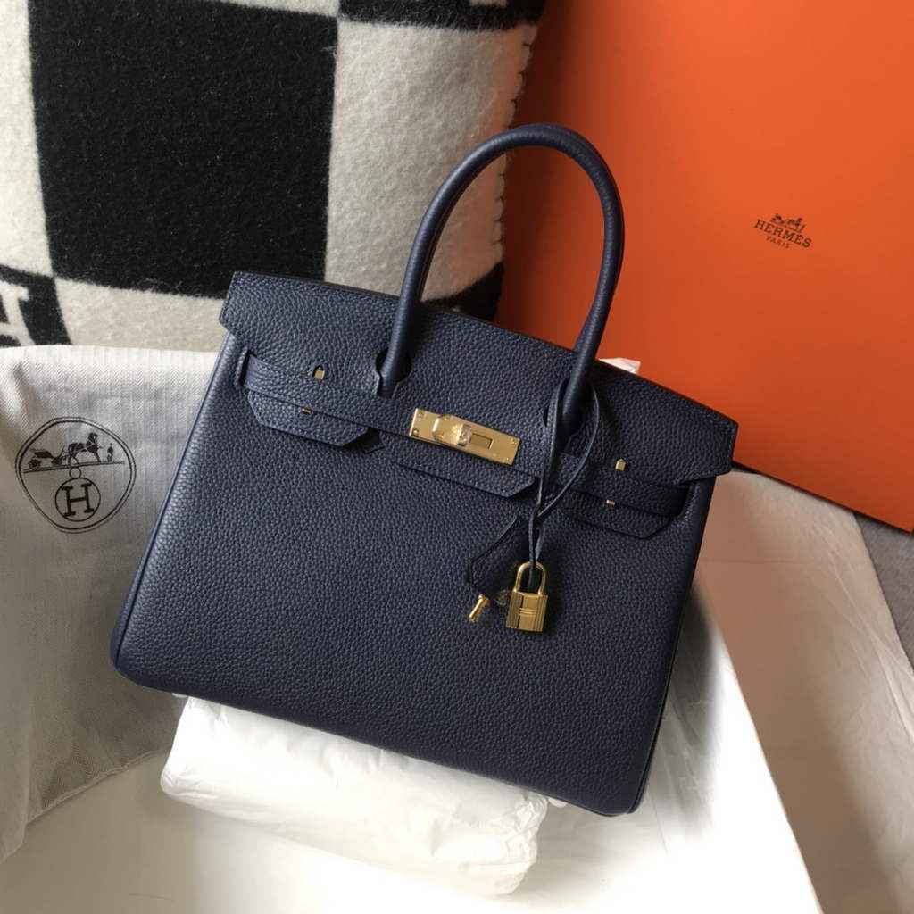 Hermès Birkin 30cm navy blueTogo gold Hardware