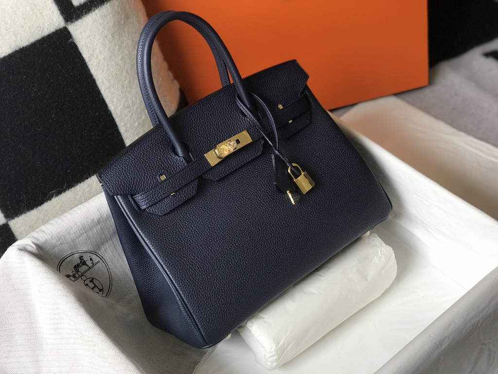 Hermès Birkin 30cm navy blueTogo gold Hardware