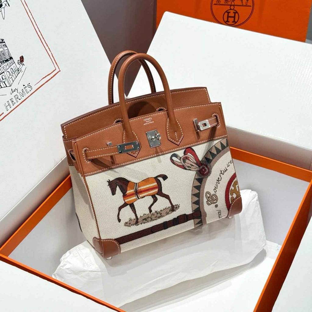 Hermès Birkin Bag 25cm Silver Hardware Brown Swift Leather Canvas