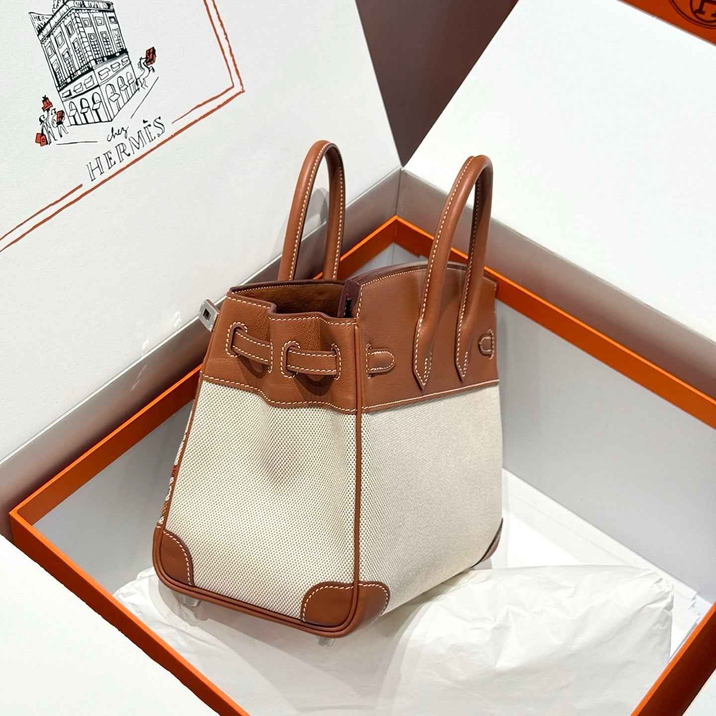 Hermès Birkin Bag 25cm Silver Hardware Brown Swift Leather Canvas