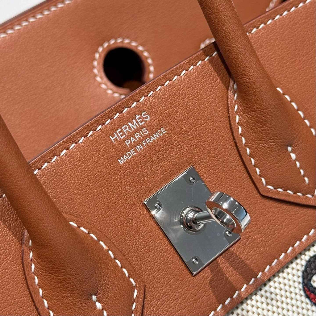 Hermès Birkin Bag 25cm Silver Hardware Brown Swift Leather Canvas