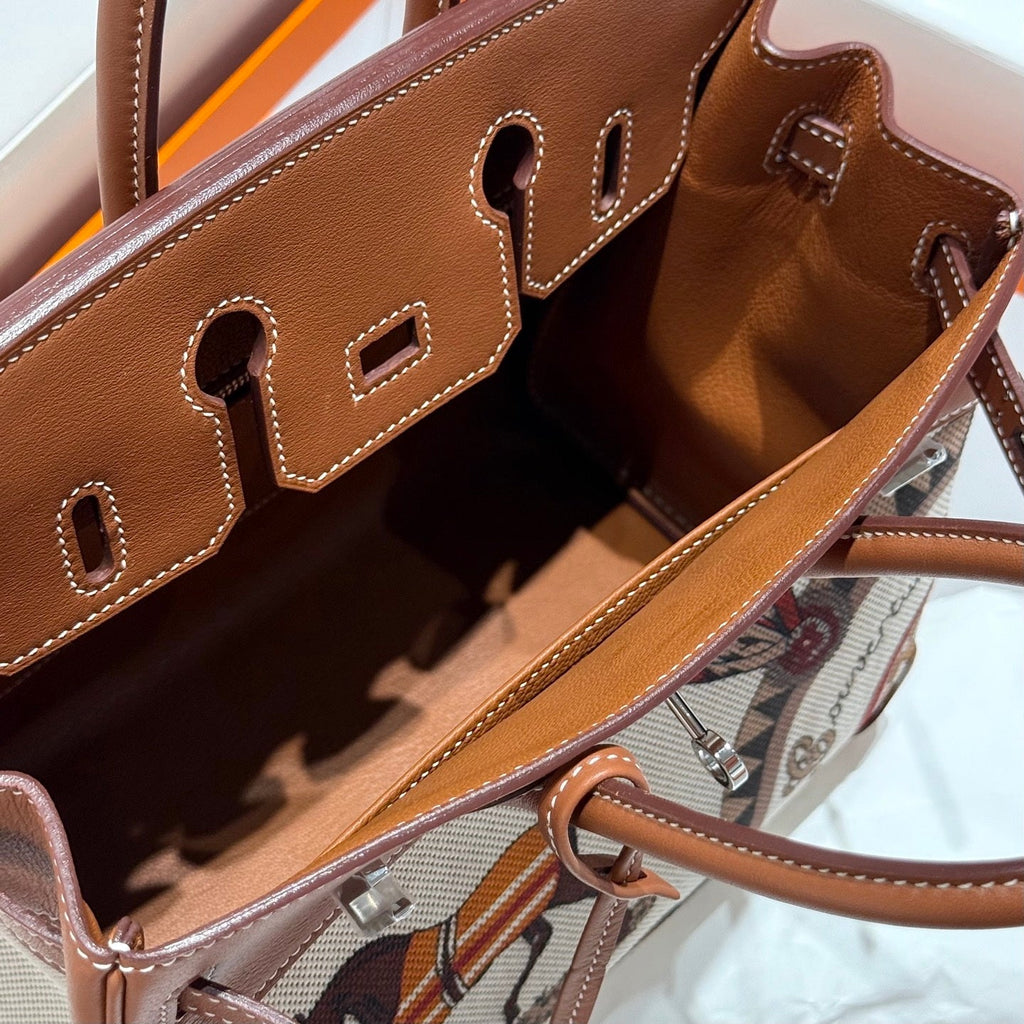 Hermès Birkin Bag 25cm Silver Hardware Brown Swift Leather Canvas