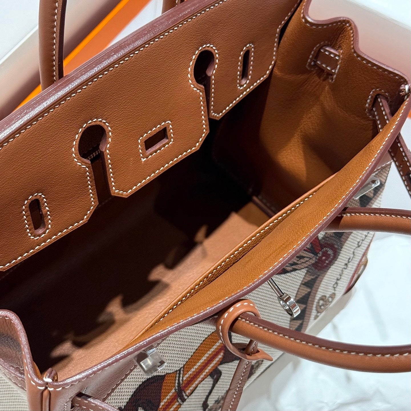Hermès Birkin Bag 25cm Silver Hardware Brown Swift Leather Canvas