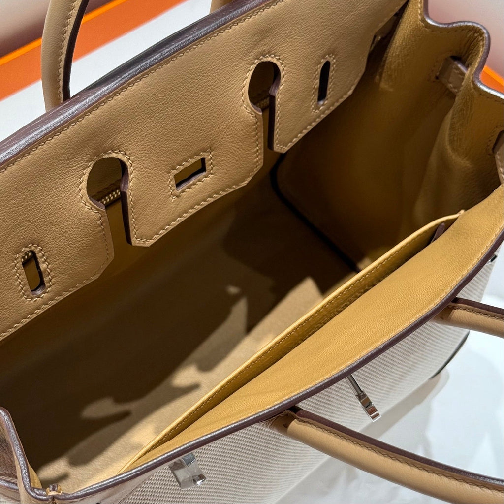 Hermès Birkin Bag 25cm Apricot Swift Leather Canvas Silver Hardware