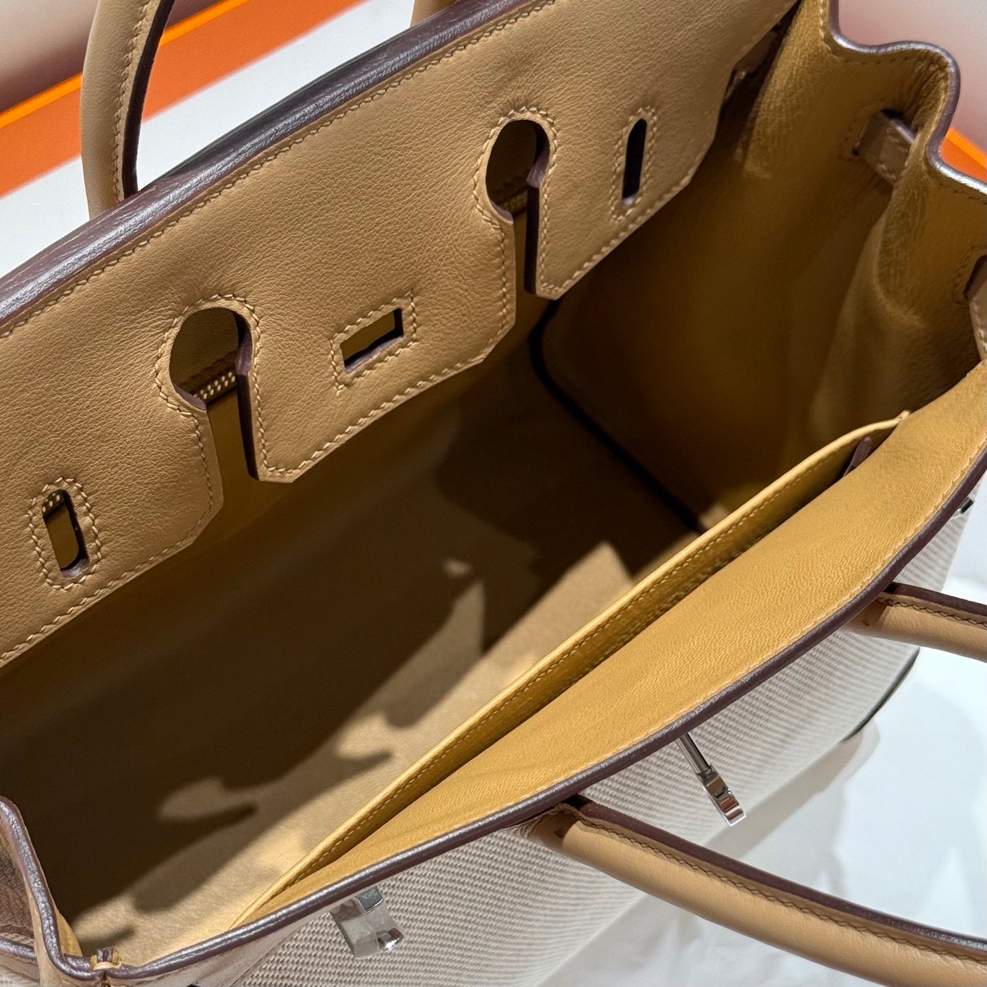 Hermès Birkin Bag 25cm Apricot Swift Leather Canvas Silver Hardware