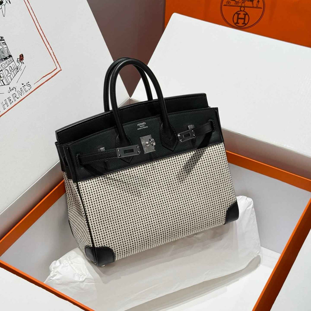 Hermès Birkin Bag 25cm Silver Hardware Black Swift Leather Canvas