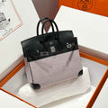 Hermès Birkin Bag 25cm Silver Hardware Black Swift Leather Blue Canvas