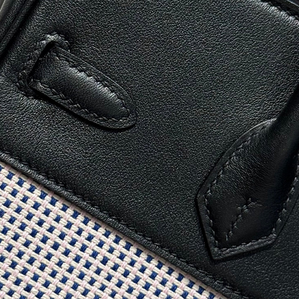 Hermès Birkin Bag 25cm Silver Hardware Black Swift Leather Blue Canvas
