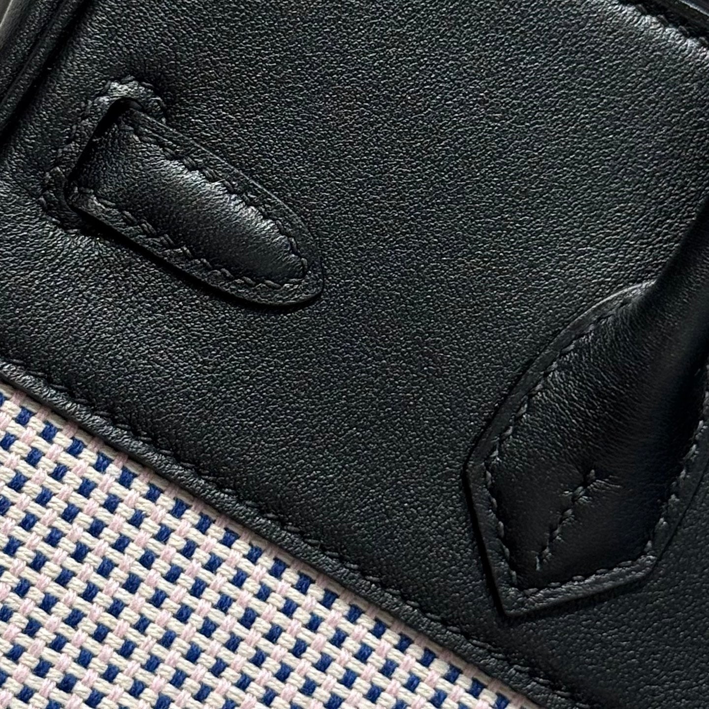 Hermès Birkin Bag 25cm Silver Hardware Black Swift Leather Blue Canvas