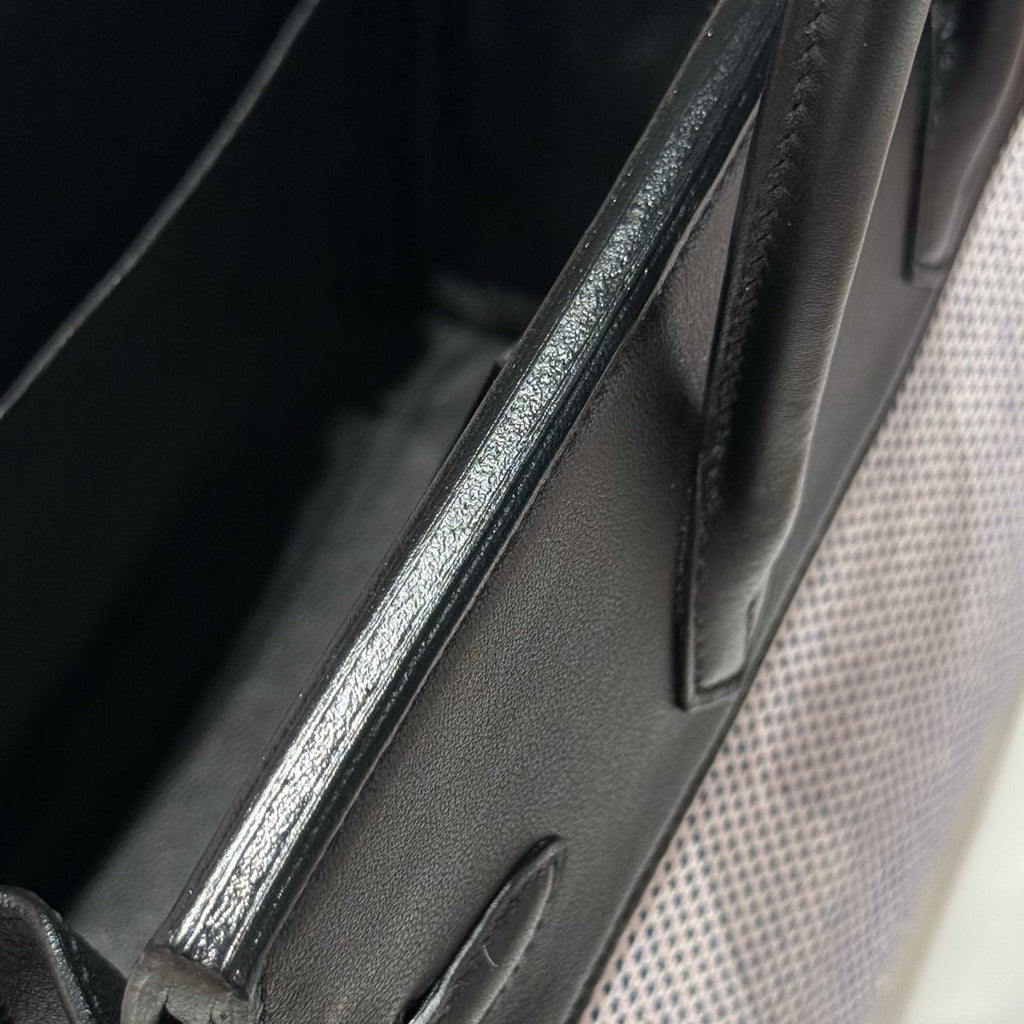 Hermès Birkin Bag 25cm Silver Hardware Black Swift Leather Blue Canvas