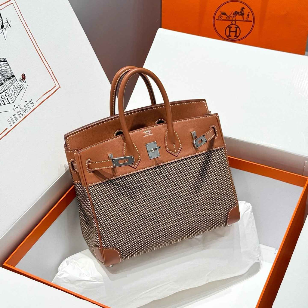 Hermès Birkin Bag 25cm Silver Hardware Brown Swift Leather Canvas