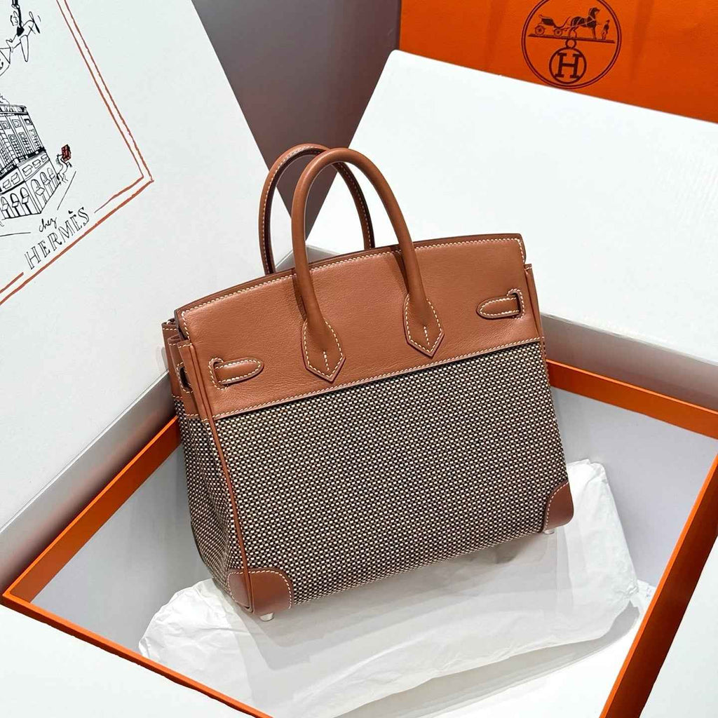 Hermès Birkin Bag 25cm Silver Hardware Brown Swift Leather Canvas