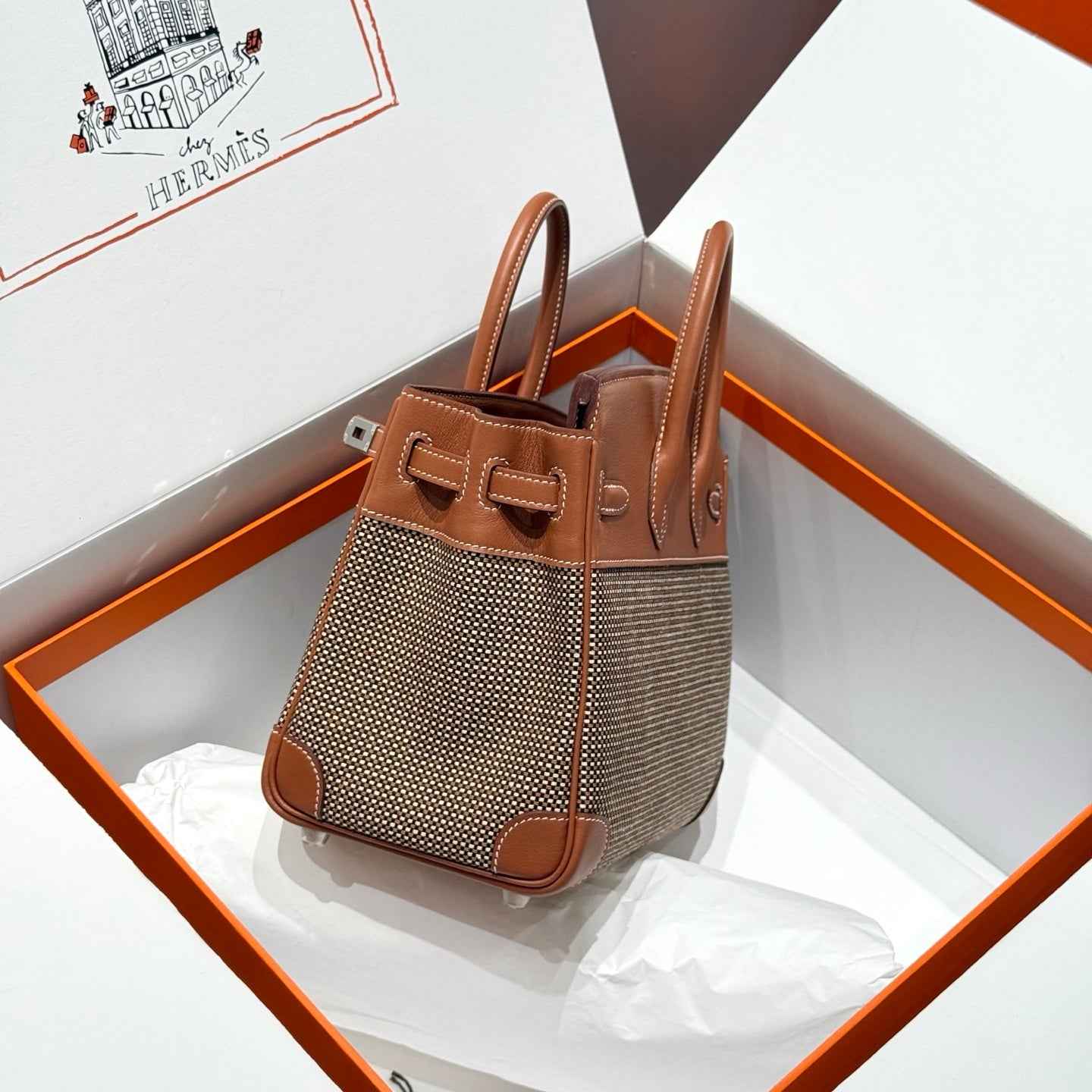 Hermès Birkin Bag 25cm Silver Hardware Brown Swift Leather Canvas