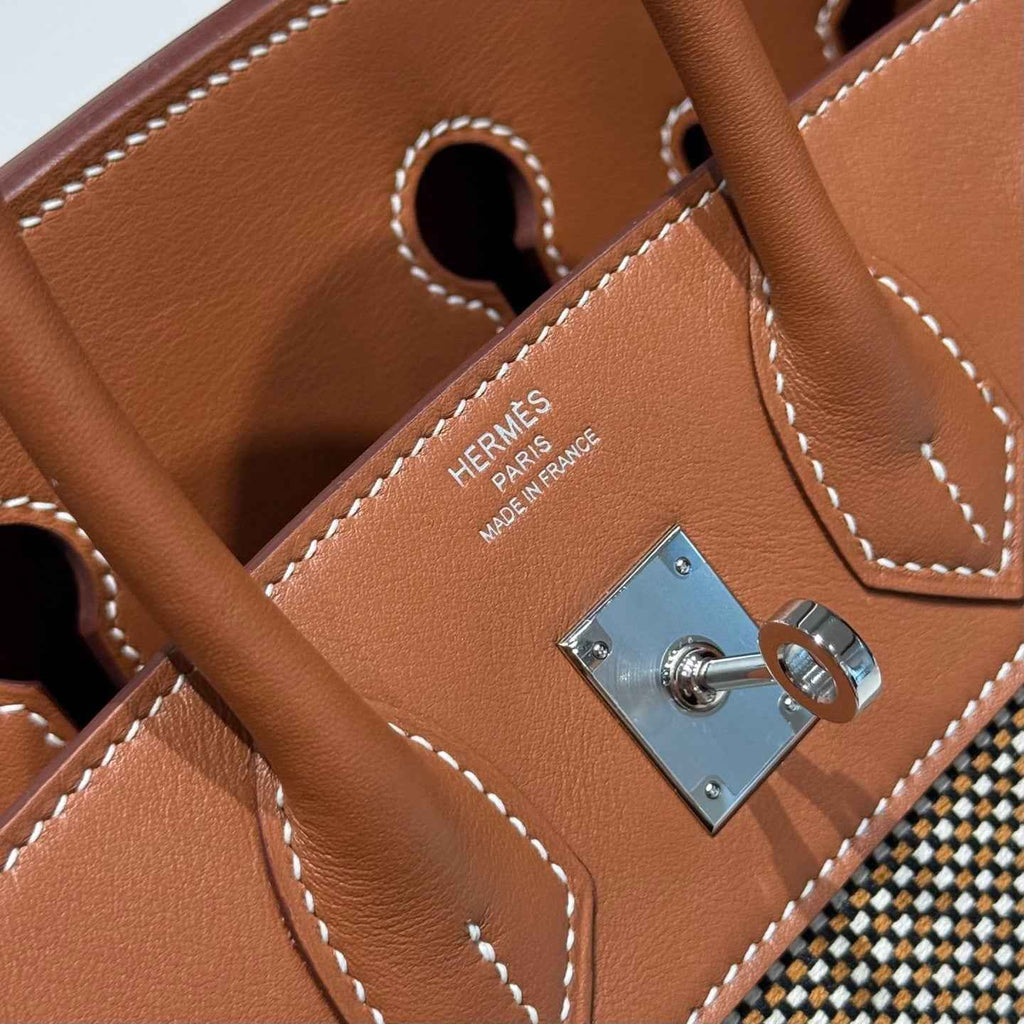 Hermès Birkin Bag 25cm Silver Hardware Brown Swift Leather Canvas